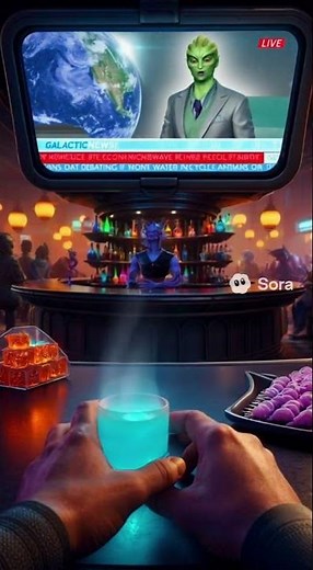 POV: In an alien bar, sarcastic messages about Earth.