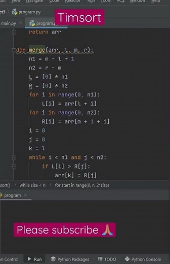 Timsort sorting algorithm using python