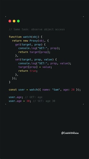 Use Proxy to observe object access in JavaScript #coding #javascript #shorts