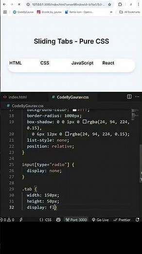 🔄 The Secret to Creating Amazing Sliding Tabs UI with HTML CSS #webdevelopment #htmlcss #shorts