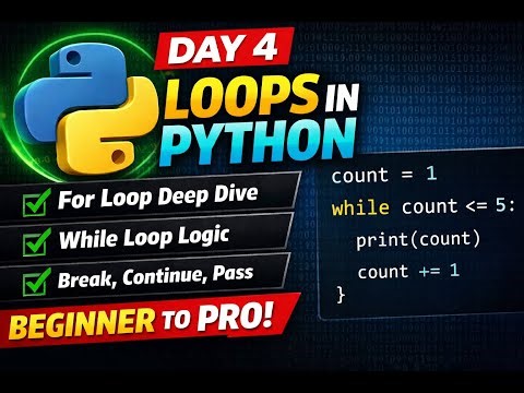 Python Day 4: Loops Made Easy 🔥 | For Loop, While Loop, Break, Continue