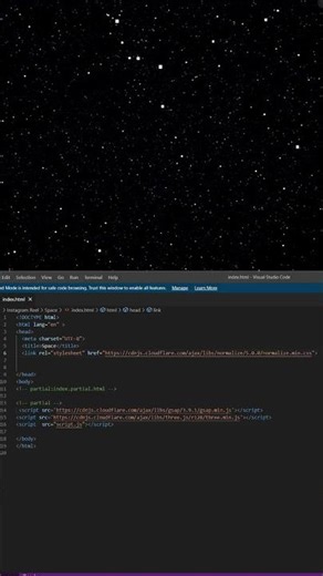 Space background Coding using three.js particle | JavaScript | CSS