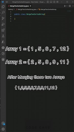 Merging two sorted arrays in java. #sort #java #programming #datastructure