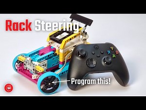 How to program a SPIKE Prime car with proportional rack steering in word blocks
