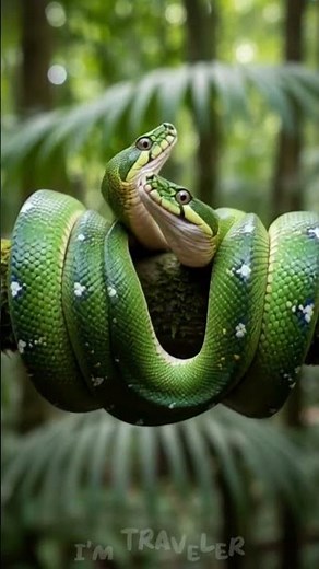 Green Tree Python Duo Coiled Together on a Forest Branch | Rare Daylight Moment #wildlife #animals