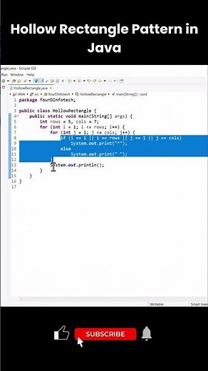 Hollow Rectangle Pattern in Java | Eclipse Tutorial for Beginners