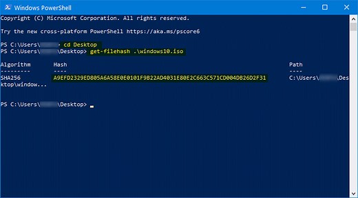 Verify Windows ISO file hash using PowerShell in Windows 11