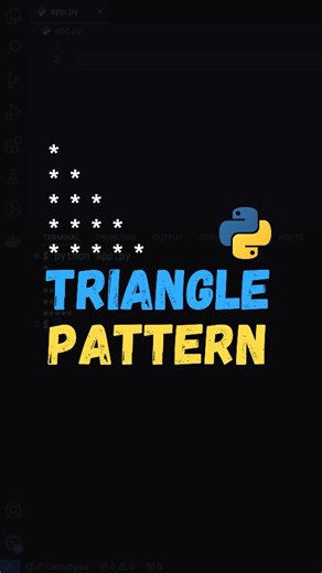 Imt on Instagram: "Triangle Pattern in Python . . ⭐ Master the art of creating a triangle pattern with code! This step-by-step video breaks down the logic behind building a terminal triangle pattern and clears up the foundational concepts. 🐍 We'll use Python to demonstrate a simple trick, but we’ll also dive deeper to understand the critical thinking behind the technique. Once you get this, you can easily adapt it to any programming language with just a few syntax tweaks! 💡 Get r