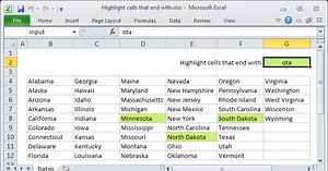 Highlight cells that end with