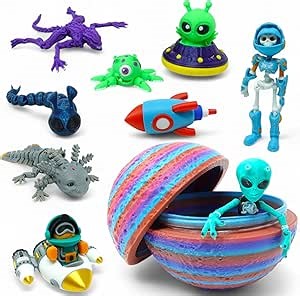 Articulated Alien Figurine Collection – 10 Detailed 3D Printed Sci-Fi Figures with Planetary Egg Storage, Fully Posable Display Models, Collector Gift Set for Space, Fantasy, and Galactic Enthusiasts