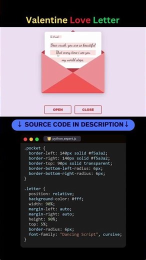 Valentine Love Letter Envelope in CSS 💌❤️ #Shorts #coding #programming #valentinesday #loveletter