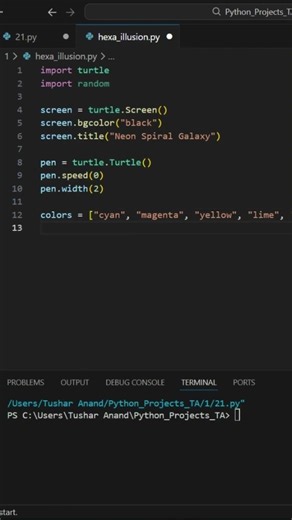 Illusional Hexagon Spiral 🌀🔥 Python Turtle Geometric ! #coding #python #programming #turtle #shorts