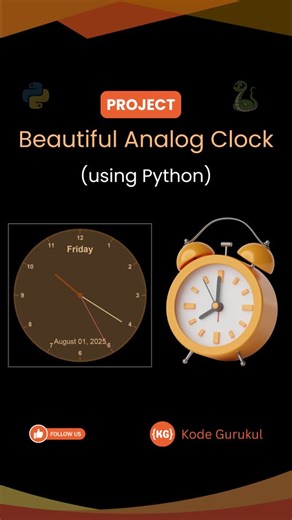 kodegurukul on Instagram: "🕒Beautiful Analog Clock using Python.🕒 💡Beautiful Analog Clock made using Python and Tkinter. 👉👉Code: Comment "awesome" for code LINK. . . Follow ❤️@kodegurukul❤️ for more interesting videos like this. . . Hastags🏷️ : #python #clock #analogclock #pythonproject #python3 #html #html5 #css3 #pygame #csstricks #cssanimation #learnhtml #learncss #csstips #csstipoftheday #webdeveloper #ui #ux #uidesign #uxdesign #webdesign #webdevelopment #frontenddeveloper #frontendwe