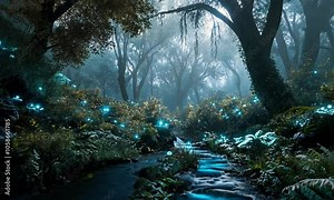 Alien Jungle with Bioluminescent Plants