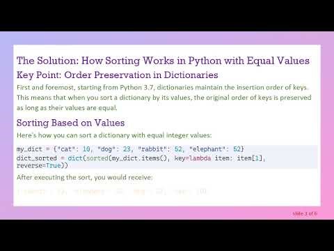 Understanding Python Dictionary Sorting with Equal Integer Keys