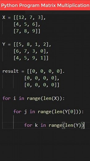 Python Program to Multiply Two Matrices | Matrix Multiplication #shorts