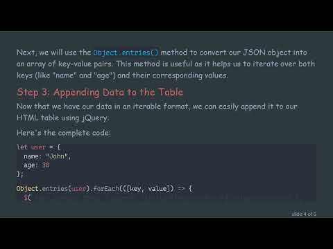 How to Create an HTML Table Horizontally with JSON Data