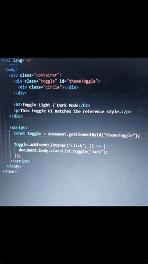 Toggle Button using #HTML #CSS #JavaScript.