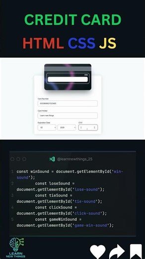 Credit Card Animation using HTML, CSS & JavaScript | Front & Back Flip Effect ✨ | Learn New Things