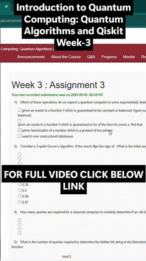 NPTEL Introduction to Quantum Computing: Quantum Algorithms and Qiskit Week 3 Assignment Answers