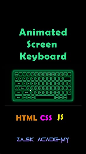 ZASK Code on Instagram‎: "Create a Stunning On-Screen Keyboard Using HTML, CSS & JS Want to level up your frontend skills? In this short video, I built a beautiful interactive on-screen keyboard using HTML, CSS, and JavaScript. ✨ Each key has a smooth animation effect when pressed ✨ Clean UI design ✨ Pure frontend (No frameworks) This project is perfect for: Beginners learning JavaScript Frontend developers UI/UX practice Portfolio mini-projects Technologies used: HTML5 CSS3 (Animations & Effect