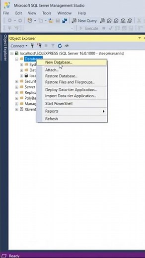 How to Create a Database in SQL Server Management Studio | SQL Server (SSMS) #sqlserver #database