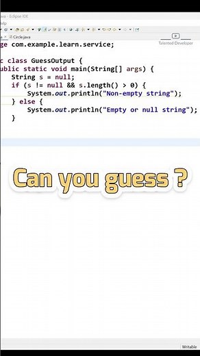 Java Challenge Guess the Output of Null String Check #codechallenge #coding #java