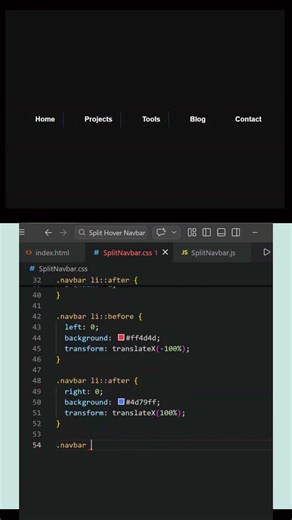 Split Hover Navbar Animation 🔥 HTML CSS JavaScript | Dynamic Navigation Menu UI