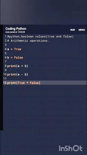 Python boolean values (true and false) Arithmetic operations.#pyp #python #programming #coding #java