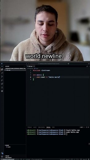 Hello World in C++ (VSCode + Terminal) #shorts #programming