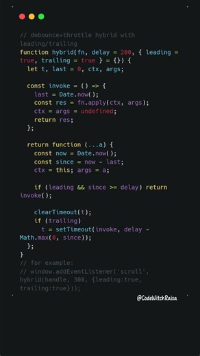 Debounce + Throttle Hybrid in JavaScript — One Utility to Rule Events ⚡ #coding #javascript #shorts