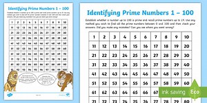 Identifying Prime Numbers 1 to 100 Worksheet