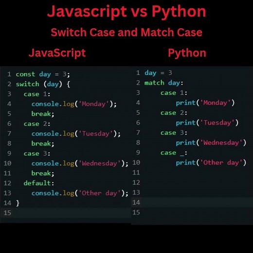 Switch case and Match case in JavaScript and Python.#javascript#python#coding#programming#shorts