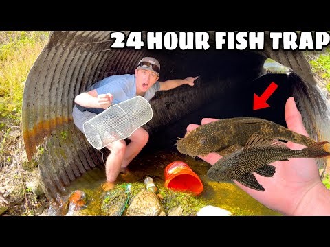 24 HOUR FISH TRAP CATCHES ALIEN FISH in HIDDEN TUNNEL!
