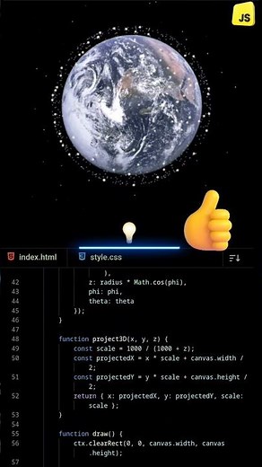 🌍🔥Realistic 3D Rotating Earth using HTML CSS JS | Canvas Animation Project | DevZiaul #shorts