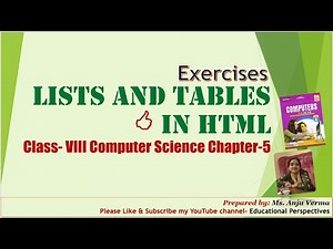 Lists and Tables in HTML | Answers Exercises | Class-8 Computer Ch-5 | Anju Verma