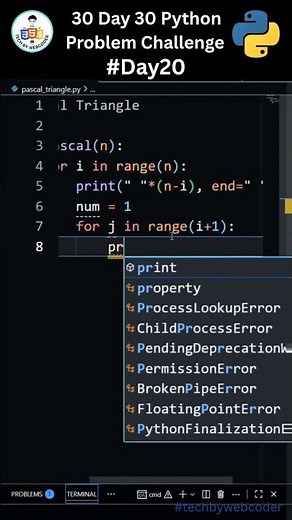 Day 20: How To Solve Pascal Triangle Problem | 30 Days of Code
