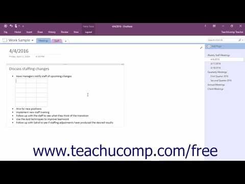 OneNote 2016 Tutorial Creating a Table Microsoft Training