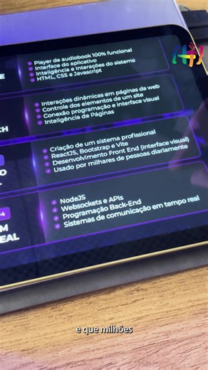 🚀 Quer aprender JavaScript do zero e já sair criando projetos incríveis? No Intensivão de JavaScript (online e 100% grátis) você vai construir 4 projetos na prática 👇 ✨ App de Audiobook ✨ Página estilo Apple Watch ✨ Cardápio Digital em React (a tecnologia super em alta do JS 🔥) ✨ Projeto com IA 🤖 São 4 aulas pra você dar o salto no mercado de programação! E iremos passo a passo, linha a linha de código, mesmo que você não saiba nada de programação! 👉 Clica em Saiba mais e garante sua vaga! 