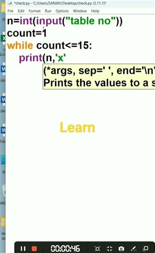 TABLE IN PYTHON//WHILE LOOP//PRINT//INCREMENTS