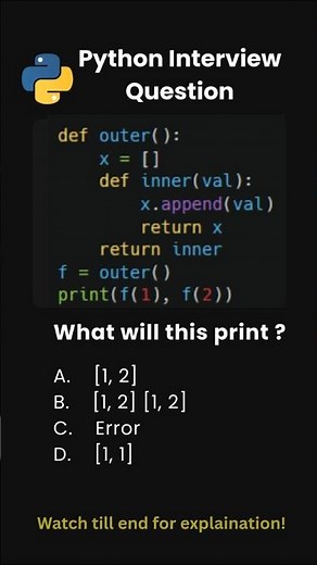 Day 34 | Python Interview Questions | Closure with Mutable Objects Explained 🔥 #python #coding