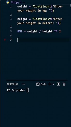 Python Mini Project : Create BMI Calculator in under 1 minute 😮😮 #shorts