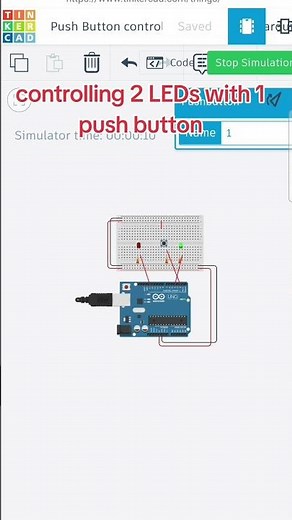 controlling 2 LEDs with one push button using ‪@Arduino‬ and ‪@AutodeskTinkercad‬