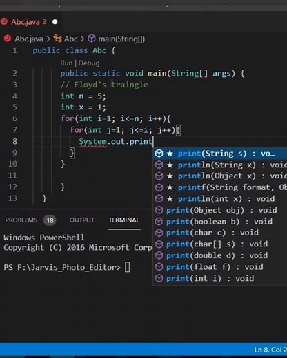 Floyd's triangle program using java