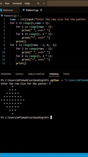 Pattern program | Pattern in Python using for loop | Diamond Pattern printing