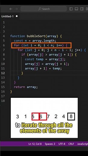 Bubble sort explained. Step by step implementation in Javascript