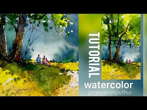 How to paint trees in watercolor | step by step tutorial for beginners | line and wash