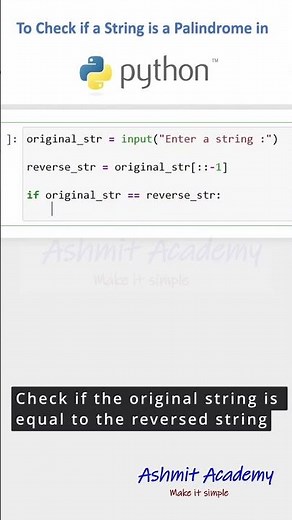 Python program to check if a string is a palindrome or not. #python #pythonprogramming