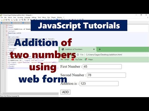 Program to perform addition of two numbers using web form in Javascript