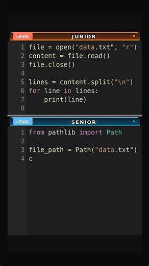 File IO - Manual Open vs Pathlib #seniordeveloper